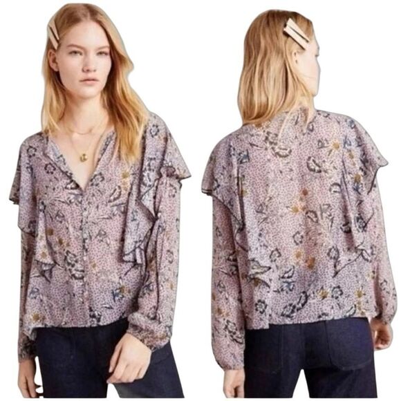 Anthropologie Dolan Floral Ruffle Blouse - Picture 9 of 11